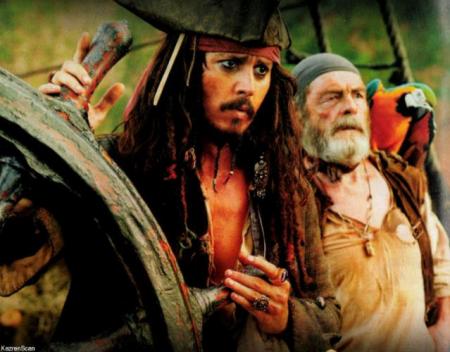 Jack Sparrow et Mr Cotton avec son perroquet